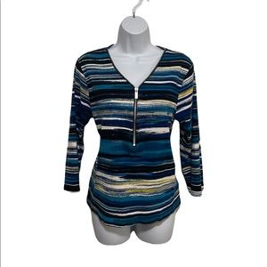 Rafaella Multi colored 3/4 Sleeve Top with Zipper Size XL
